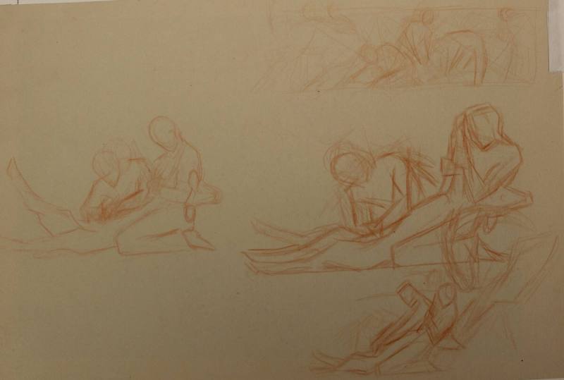 Studies for Veterinary Medicine Mural: Two men working