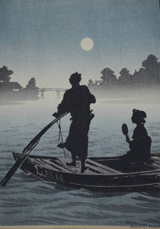A Boat on the Sumida River in Moonlight