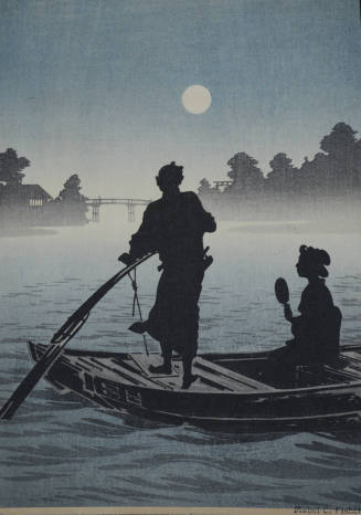 A Boat on the Sumida River in Moonlight