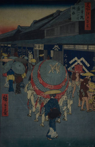 View of Nihonbashi Tôri 1-chôme (Nihonbashi Tôri-itchôme ryakuzu), from the series One Hundred Famous Views of Edo (Meisho Edo hyakkei)