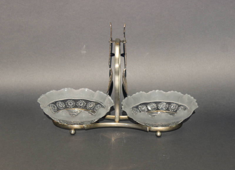 Nut Dish / Holder with Two Small Bowls, Two Spoons