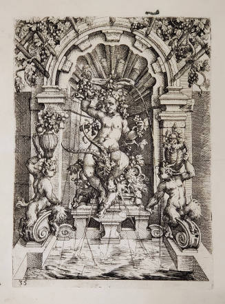 Bacchus fountain (#35) from Architectura von Ausstheilung, Symmetria und Proportion der fünff Seulen, Nürnberg, Hubrecht & Balthasar Caymox