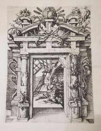 Rustic portal (#66) from Architectura von Ausstheilung, Symmetria und Proportion der fünff Seulen, Nürnberg, Hubrecht & Balthasar Caymox