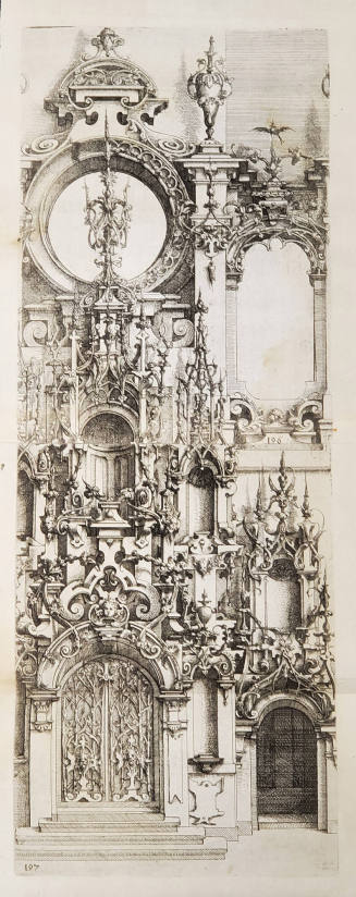 Doorway (#196 & #197 mounted together) from Architectura von Ausstheilung, Symmetria und Proportion der fünff Seulen, Nürnberg, Hubrecht & Balthasar Caymox