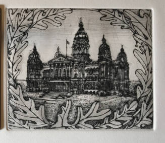 The Iowa State Capitol in a Wreath of Oak Leaves