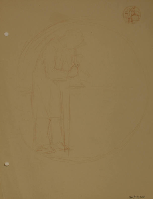 Study for Eli Lilly & Company Research Award: Two sketches of a person working with a microscope