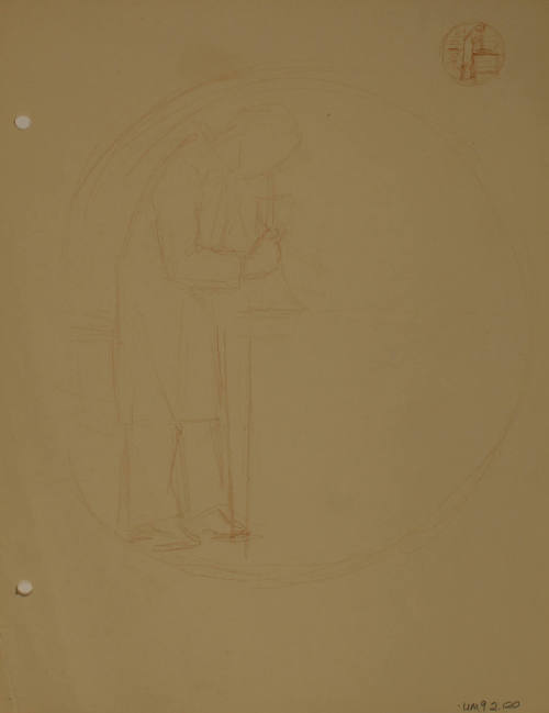 Study for Eli Lilly & Company Research Award: Two sketches of a person working with a microscope