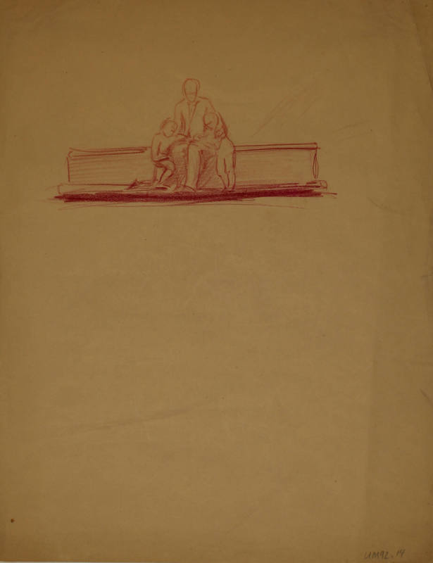 Man and Two Children on Bench