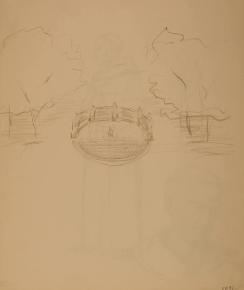 Study for Campus Entrance: Figures and fountain