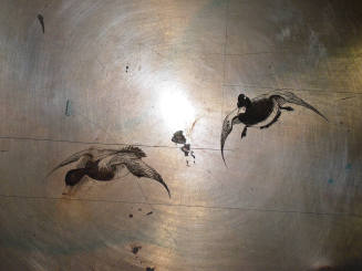 Untitled (geese coming in for a landing over water)