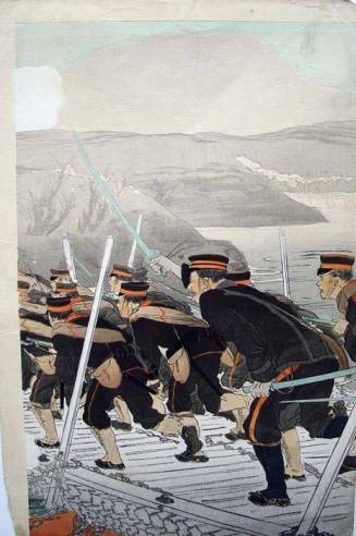 Our Army Crosses the Yalu River on the Pontoon Bridge and Drives Back the Enemy Forces to Finally Occupy Jiuliancheng