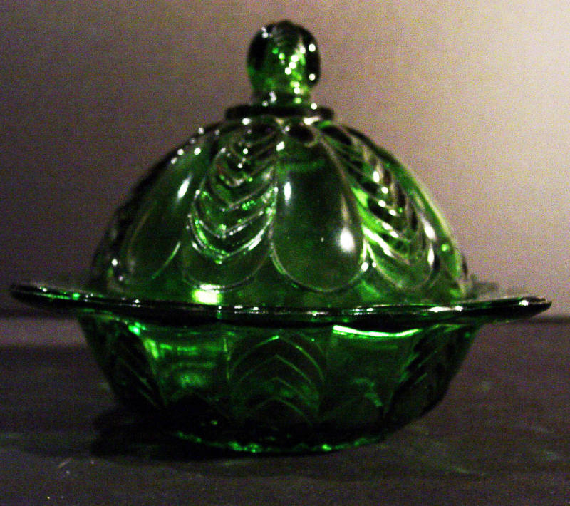 U.S. Glass Co. no. 15056 Florida (AKA: Emerald Green Herringbone, Paneled Herringbone, Prism and Herringbone, States series)